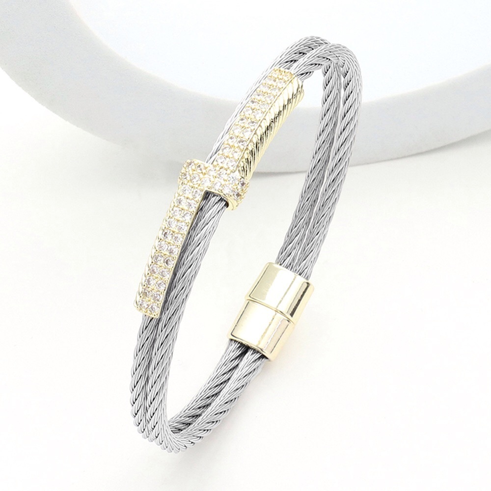 Two Tone Cable Pave Magnetic Bracelet